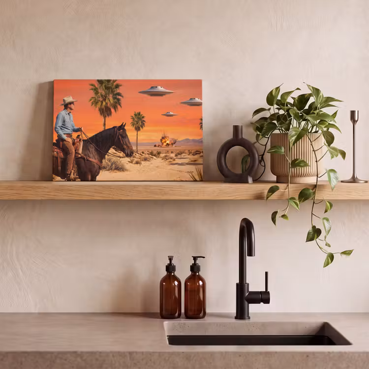 Canvas schilderij - Cowboy - Paard - Woestijn — 3