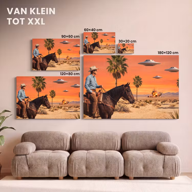 Canvas schilderij - Cowboy - Paard - Woestijn — 7