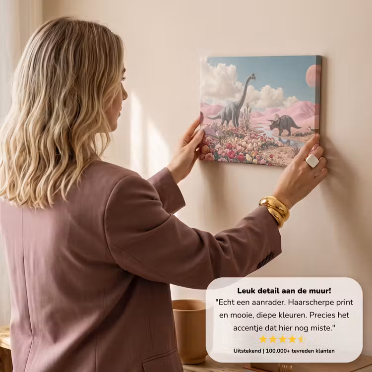 Canvas schilderij - Dinosaurus - Roze - Landschap — 2