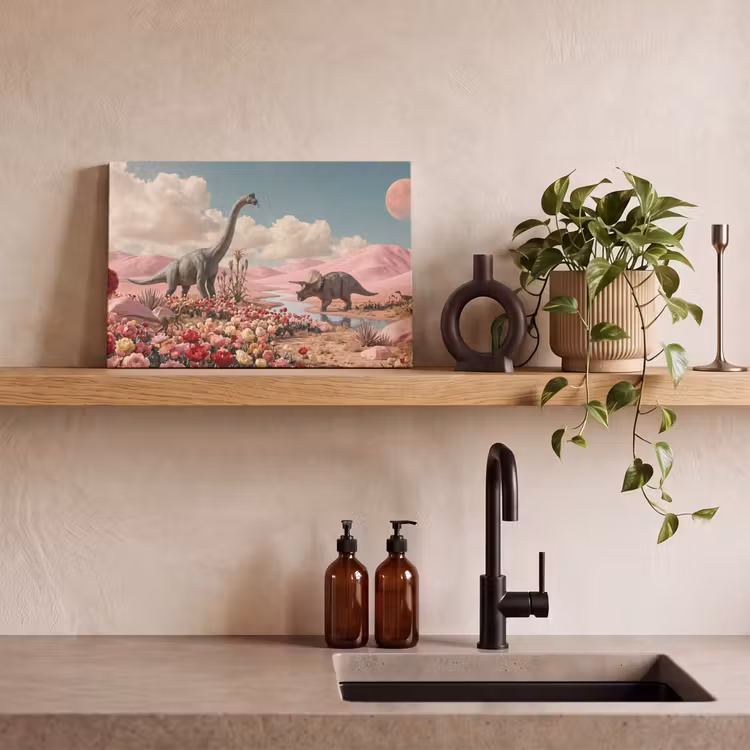 Canvas schilderij - Dinosaurus - Roze - Landschap — 3