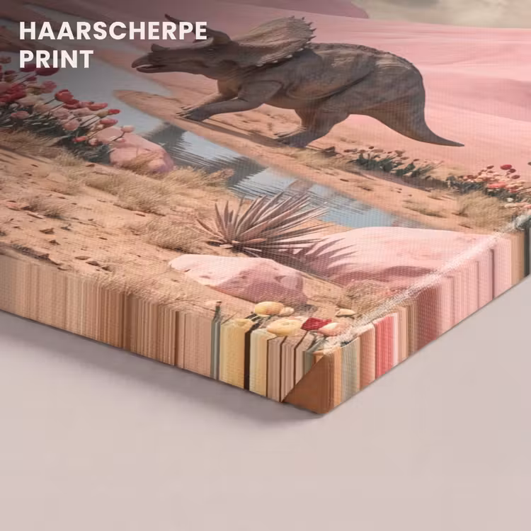 Canvas schilderij - Dinosaurus - Roze - Landschap — 4