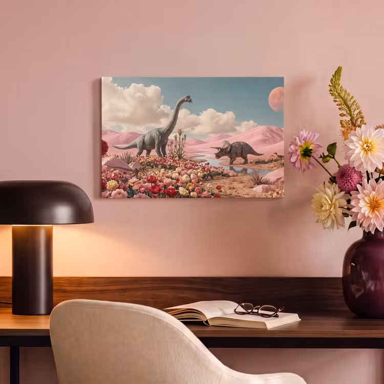 Canvas schilderij - Dinosaurus - Roze - Landschap — 5