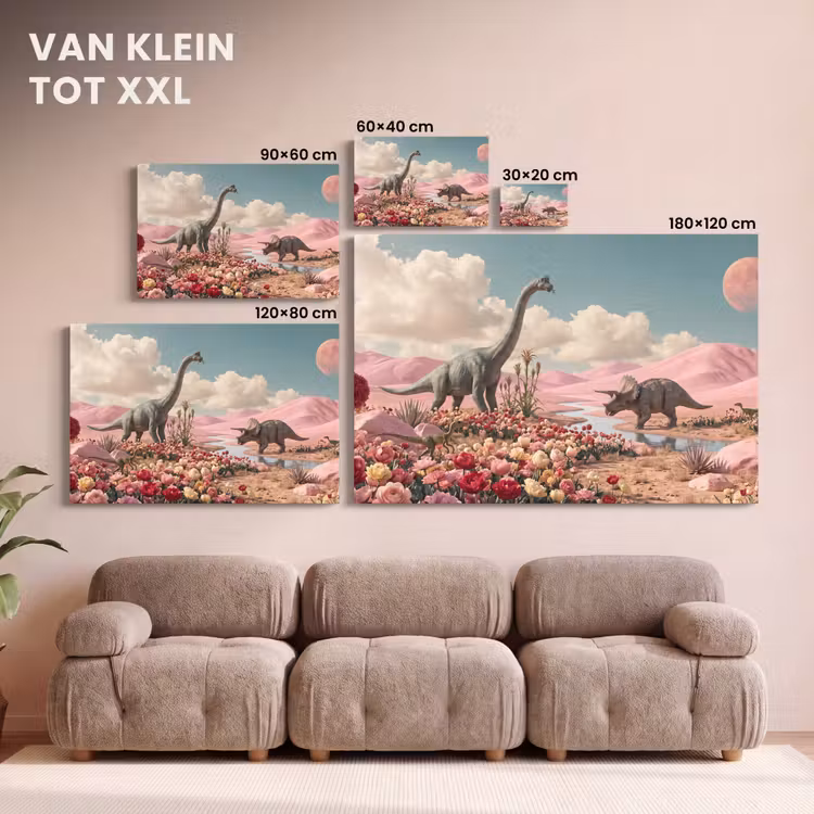 Canvas schilderij - Dinosaurus - Roze - Landschap — 7