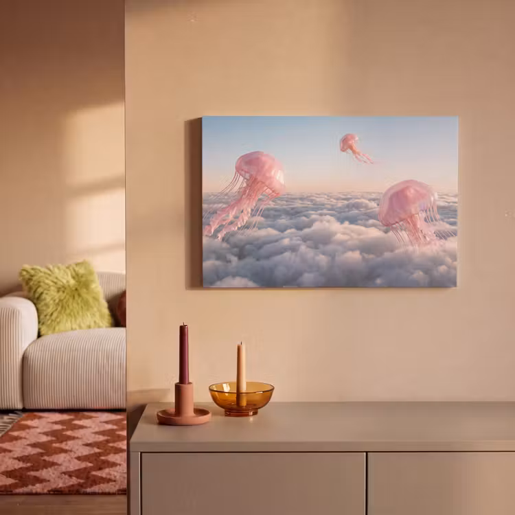 Canvas schilderij - Roze dier - Wolken — 1