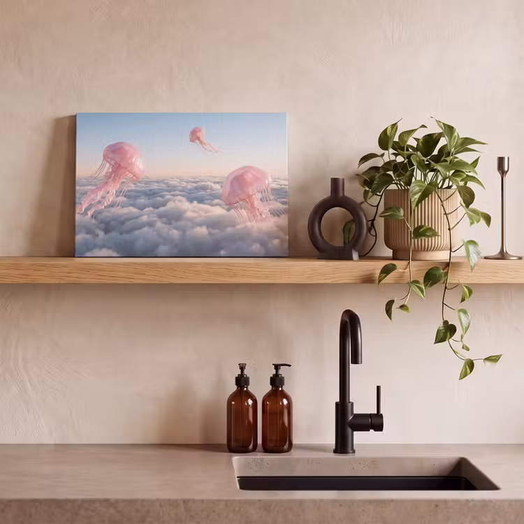 Canvas schilderij - Roze dier - Wolken — 3