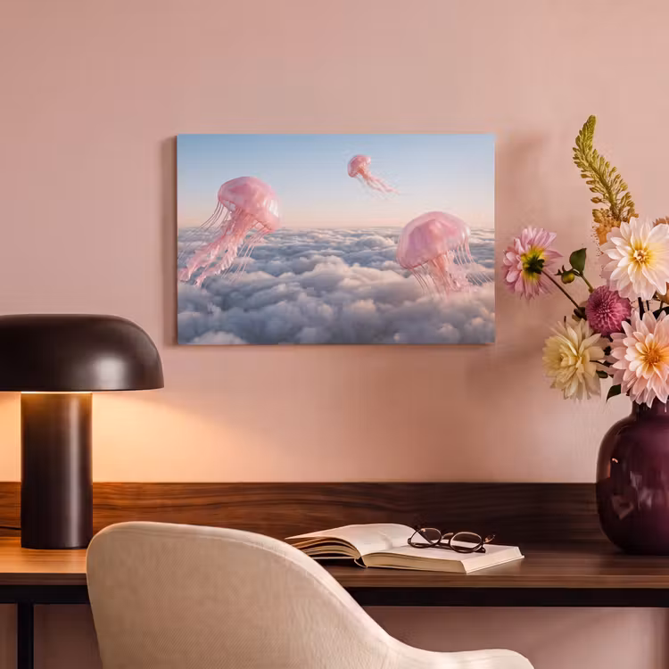 Canvas schilderij - Roze dier - Wolken — 5