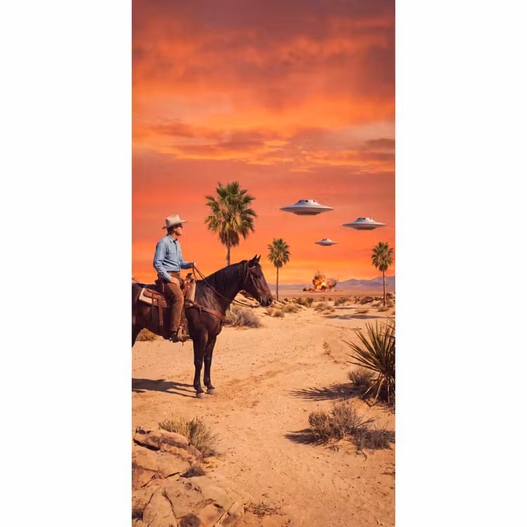 Behang - Cowboy - Paard - Woestijn β 2