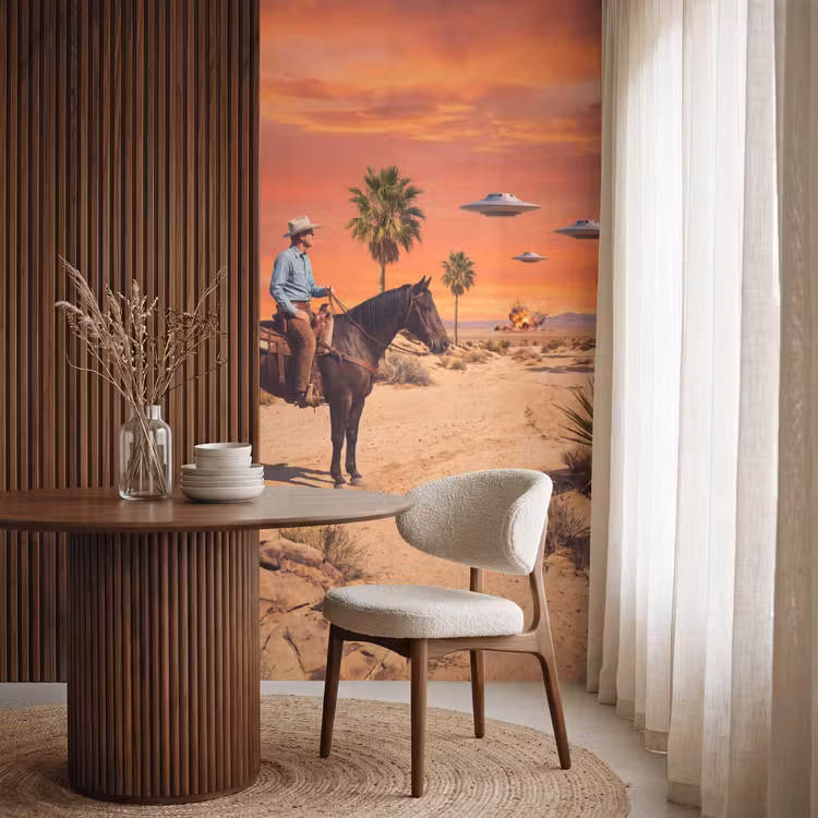 Behang - Cowboy - Paard - Woestijn β 4