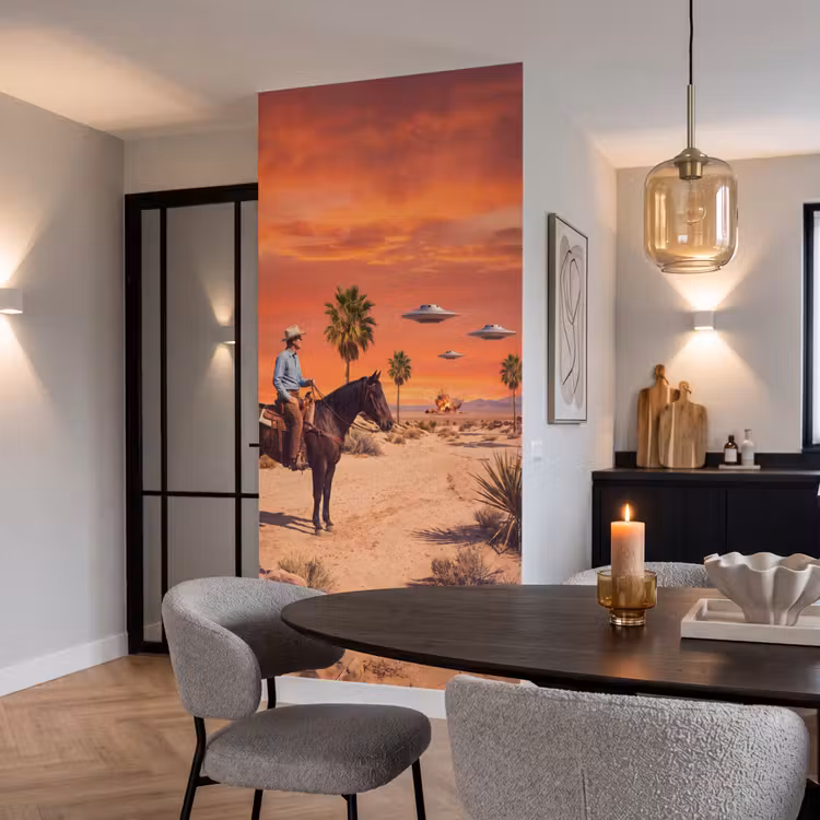 Behang - Cowboy - Paard - Woestijn β 5