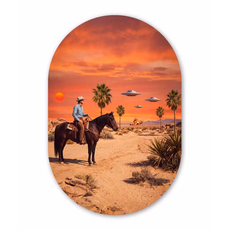 Muurovaal - Glas - Cowboy - Paard - Woestijn — 1