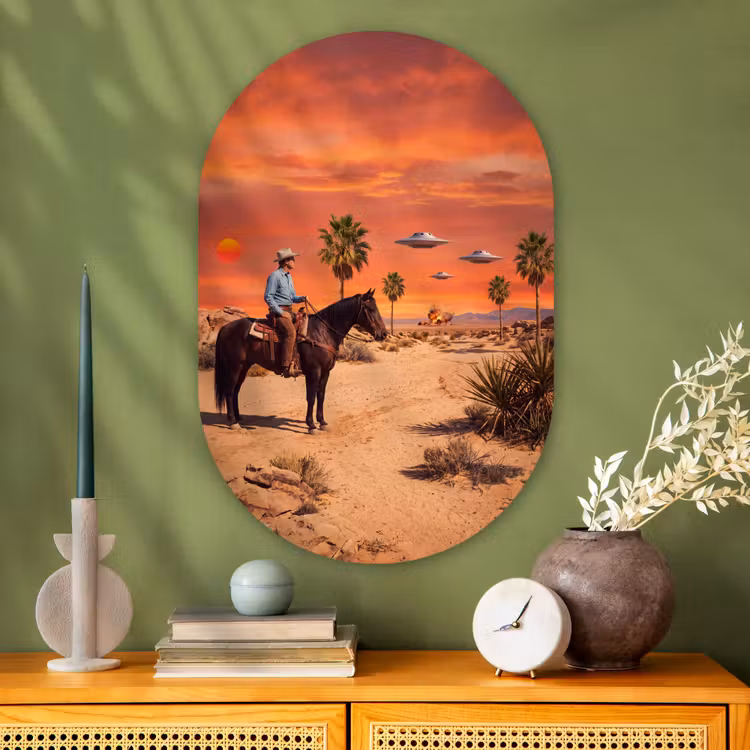Muurovaal - Glas - Cowboy - Paard - Woestijn — 2