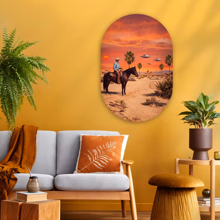 Muurovaal - Glas - Cowboy - Paard - Woestijn — 3