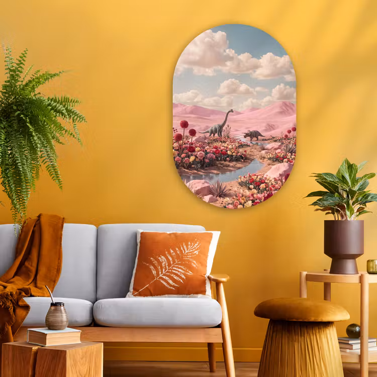 Muurovaal - Glas - Dinosaurus - Roze - Landschap — 3
