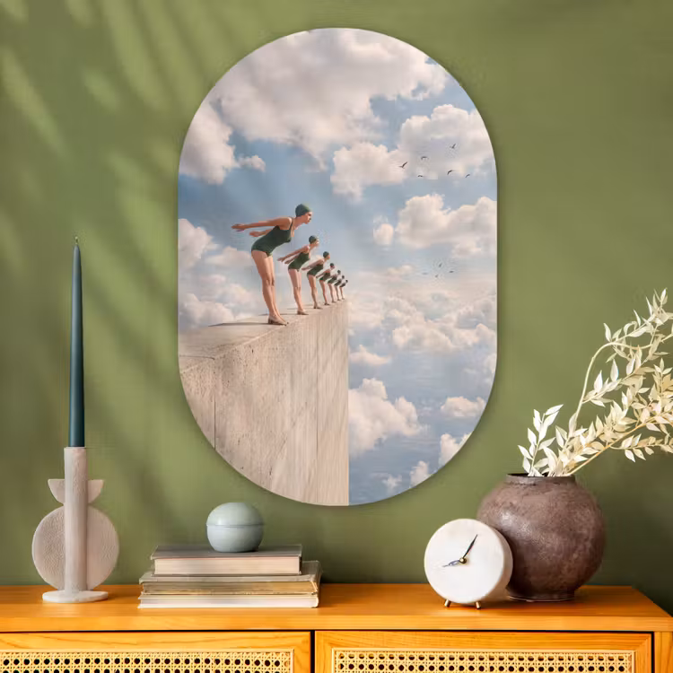 Muurovaal - Glas - Vrouwen - Duikhouding - Wolken — 2