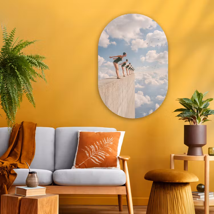 Muurovaal - Glas - Vrouwen - Duikhouding - Wolken — 3