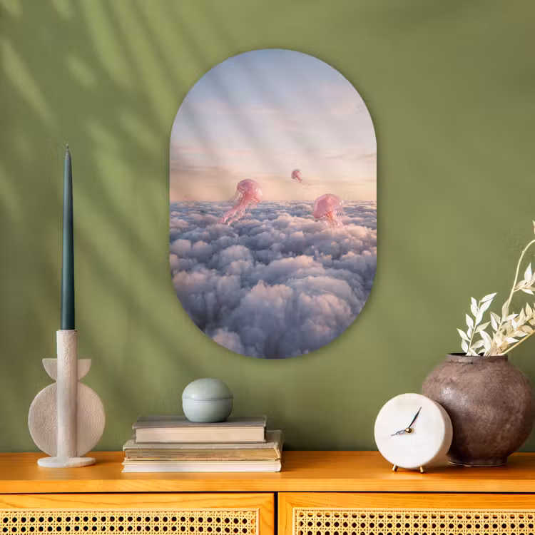 Muurovaal - Kunststof - Roze dier - Wolken — 2