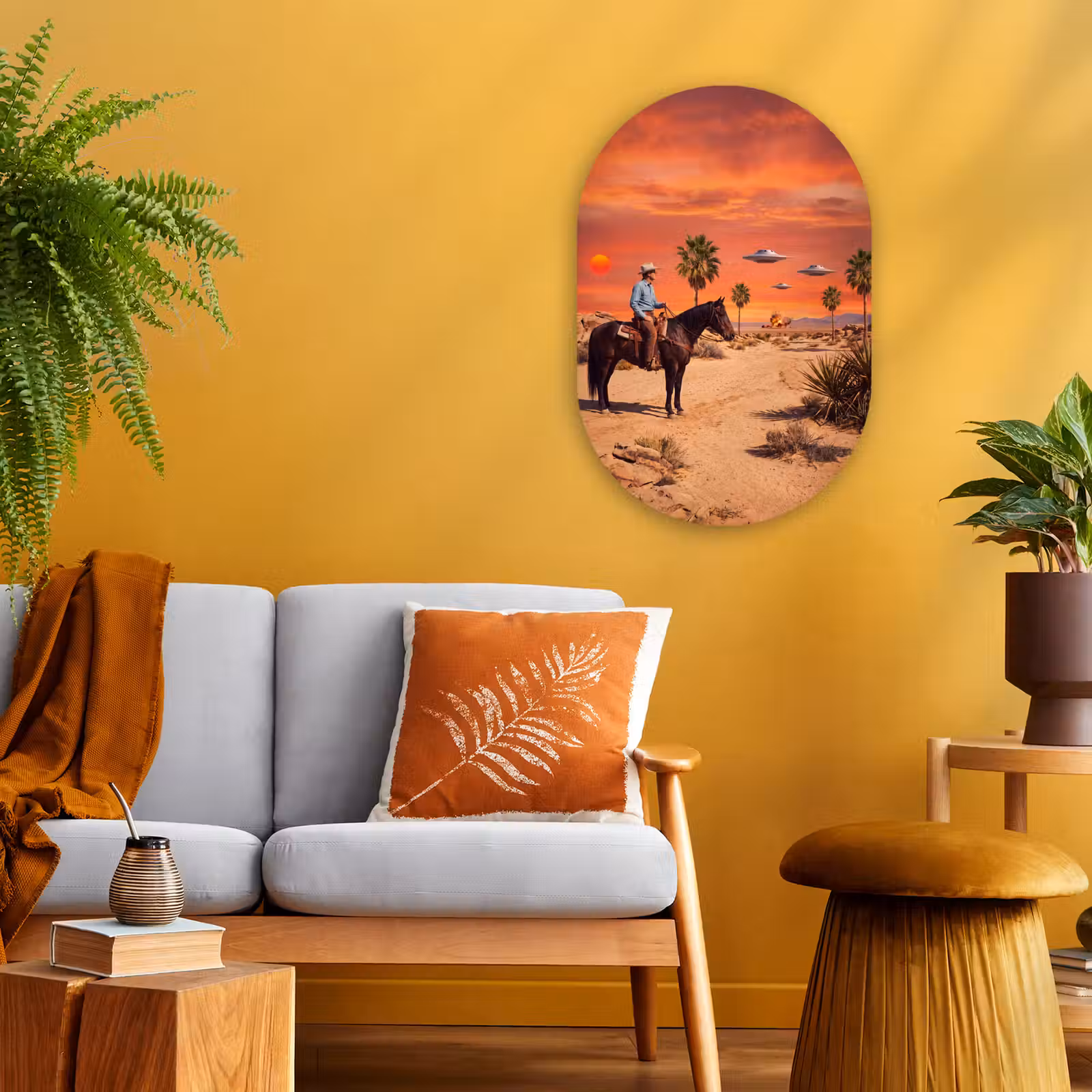 Muurovaal - Kunststof - Cowboy - Paard - Woestijn — 1