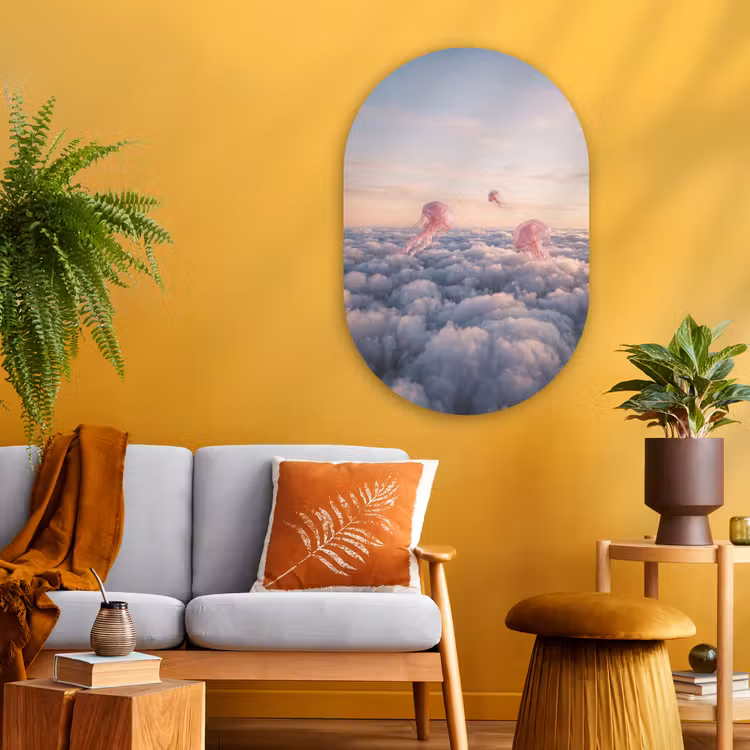 Muurovaal - Glas - Roze dier - Wolken — 3