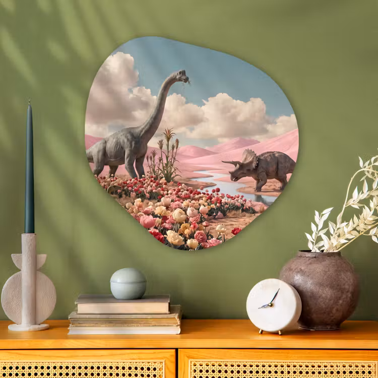 Organisch schilderij - Glas - Dinosaurus - Roze - Landschap — 2