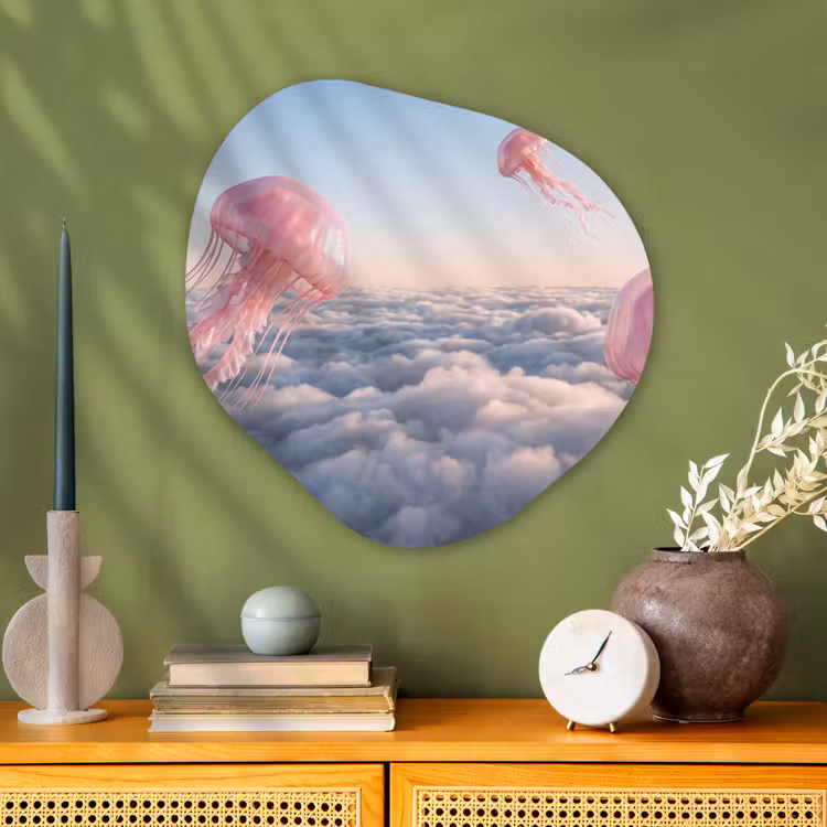 Organisch schilderij - Glas - Roze dier - Wolken — 2