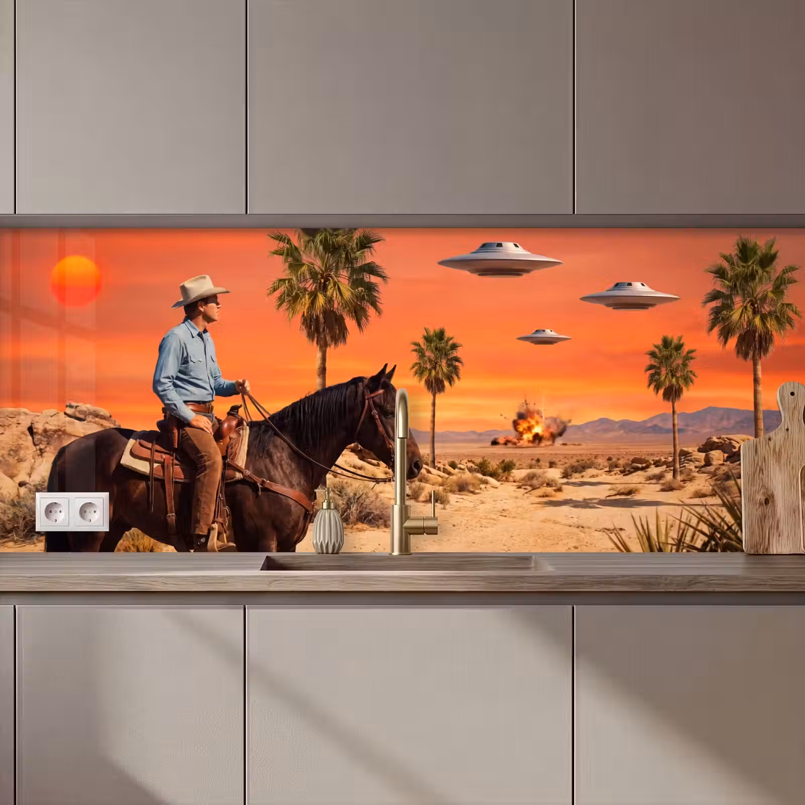 Keuken achterwand - Cowboy - Paard - Woestijn — 1