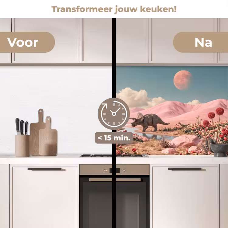Keuken achterwand - Dinosaurus - Roze - Landschap — 2