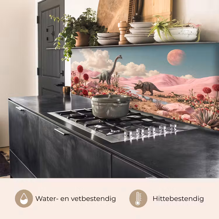 Keuken achterwand - Dinosaurus - Roze - Landschap — 3