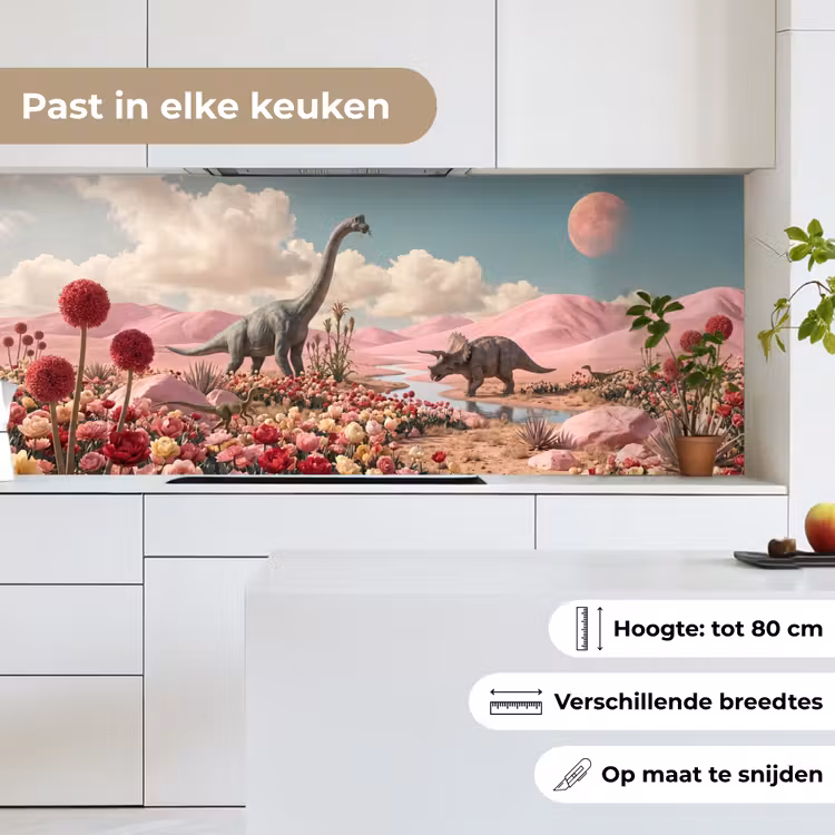 Keuken achterwand - Dinosaurus - Roze - Landschap — 4