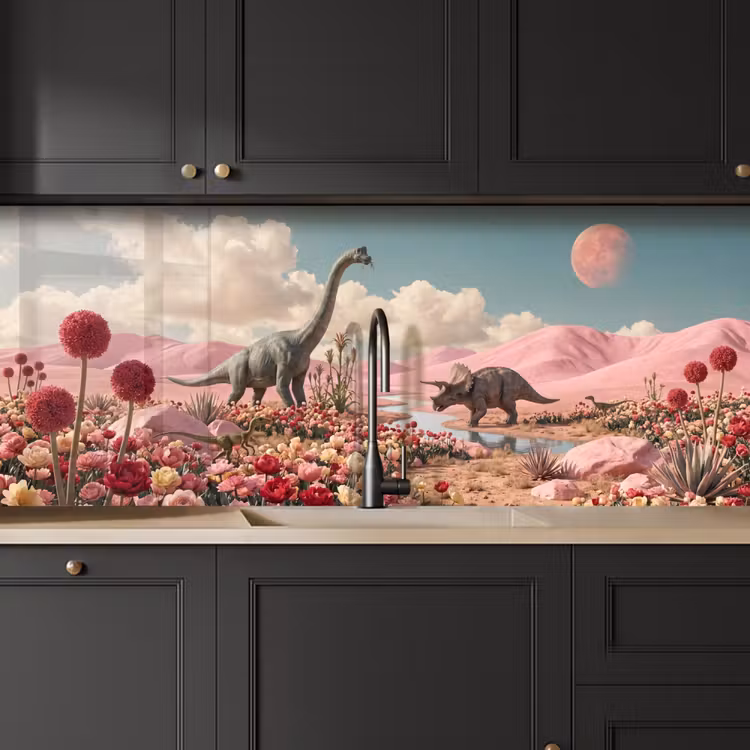 Keuken achterwand - Dinosaurus - Roze - Landschap — 6