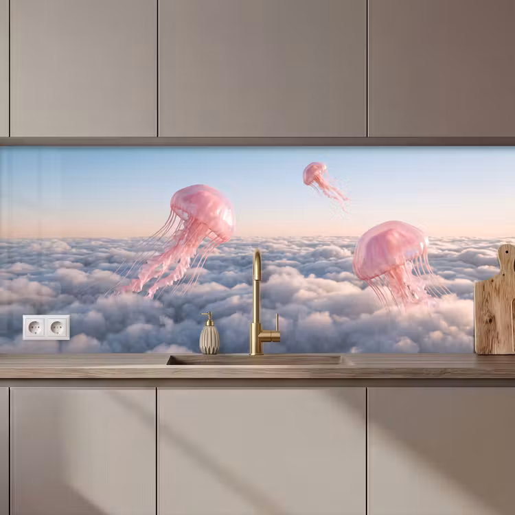 Keuken achterwand - Roze dier - Wolken — 1
