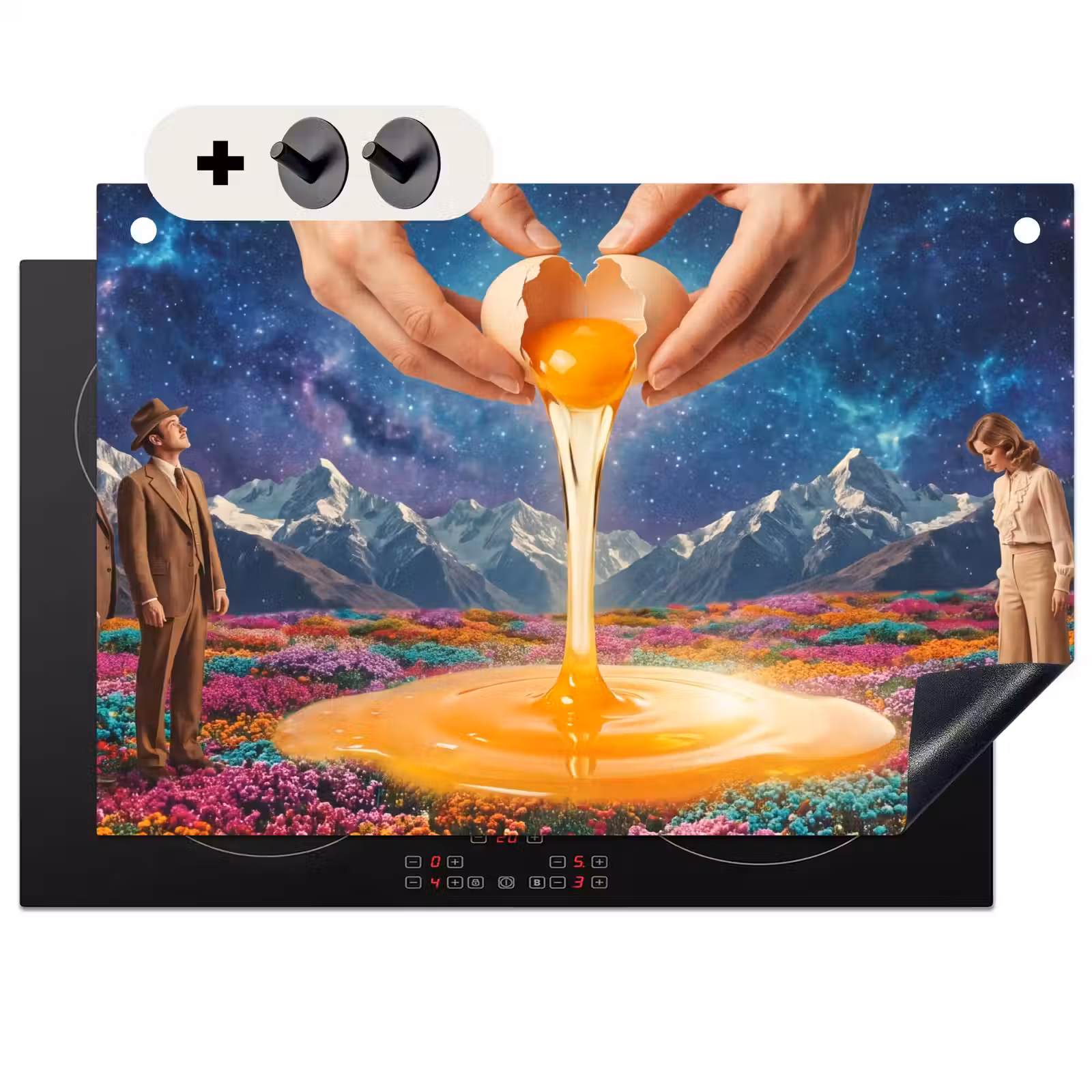 Inductie beschermer en spatscherm (2in1) - Handen - Ei - Surrealisme — 1