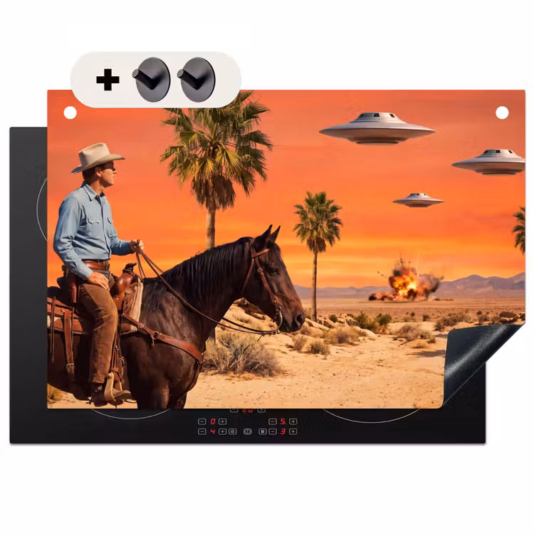 Inductie beschermer en spatscherm (2in1) - Cowboy - Paard - Woestijn — 1