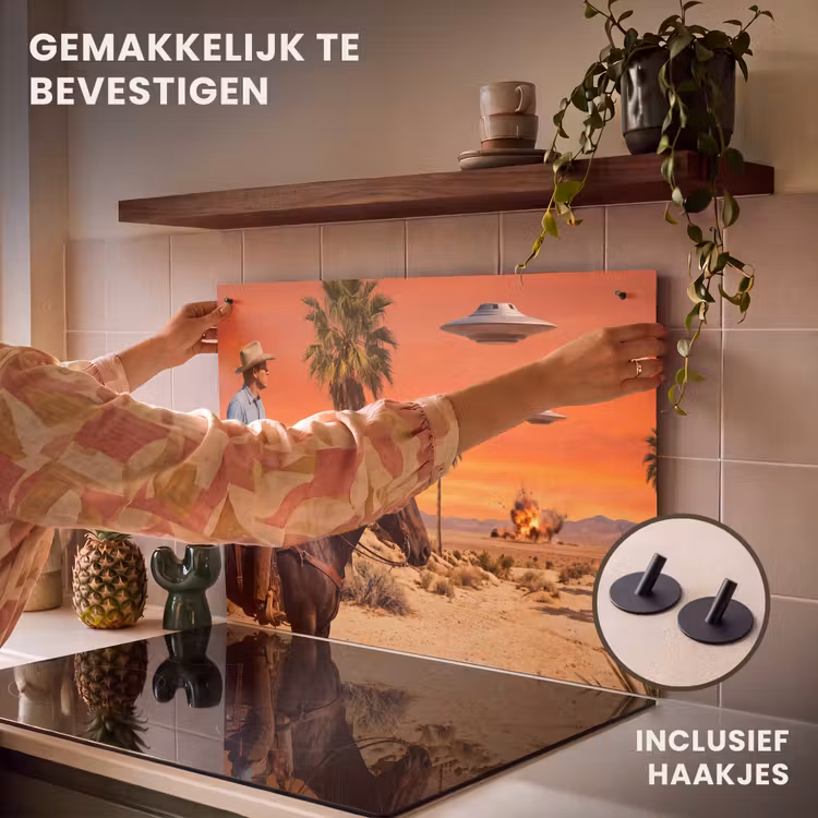 Inductie beschermer en spatscherm (2in1) - Cowboy - Paard - Woestijn — 7