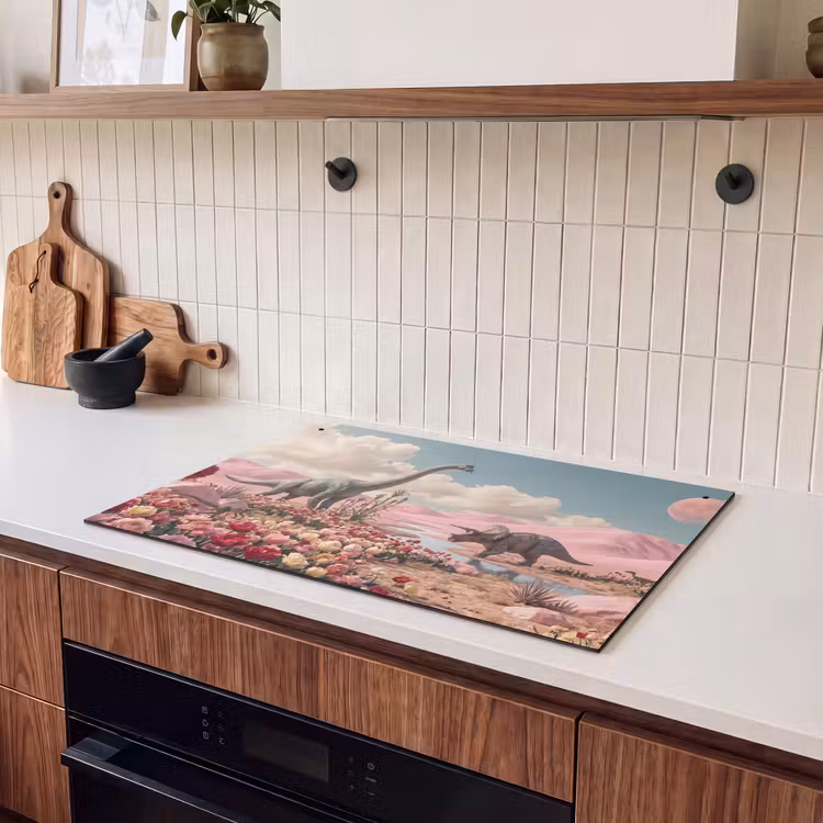 Inductie beschermer en spatscherm (2in1) - Dinosaurus - Roze - Landschap — 3