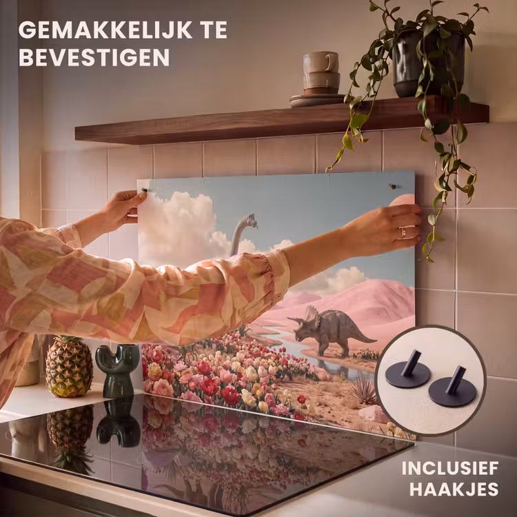 Inductie beschermer en spatscherm (2in1) - Dinosaurus - Roze - Landschap — 7