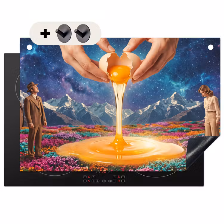 Inductie beschermer en spatscherm (2in1) - Handen - Ei - Surrealisme — 1