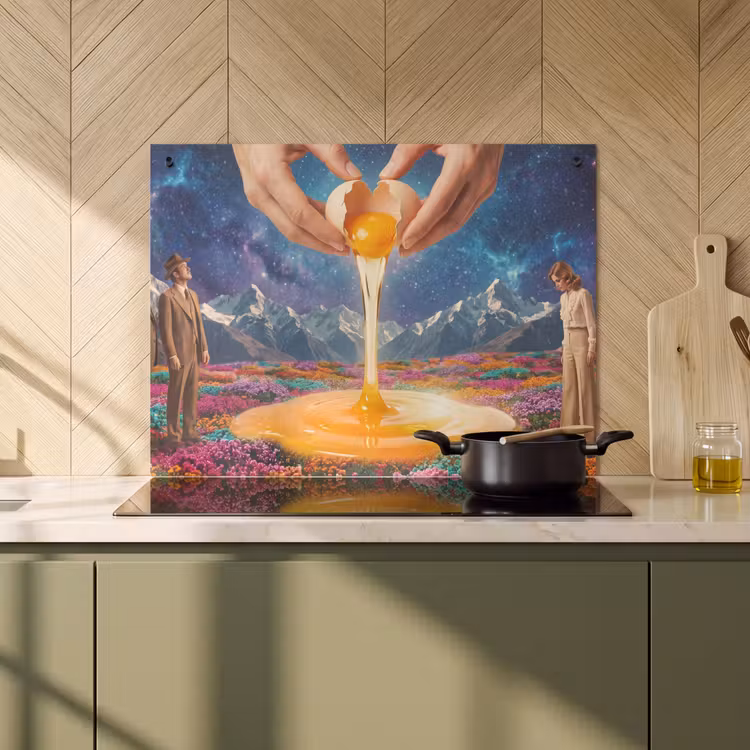 Inductie beschermer en spatscherm (2in1) - Handen - Ei - Surrealisme — 2