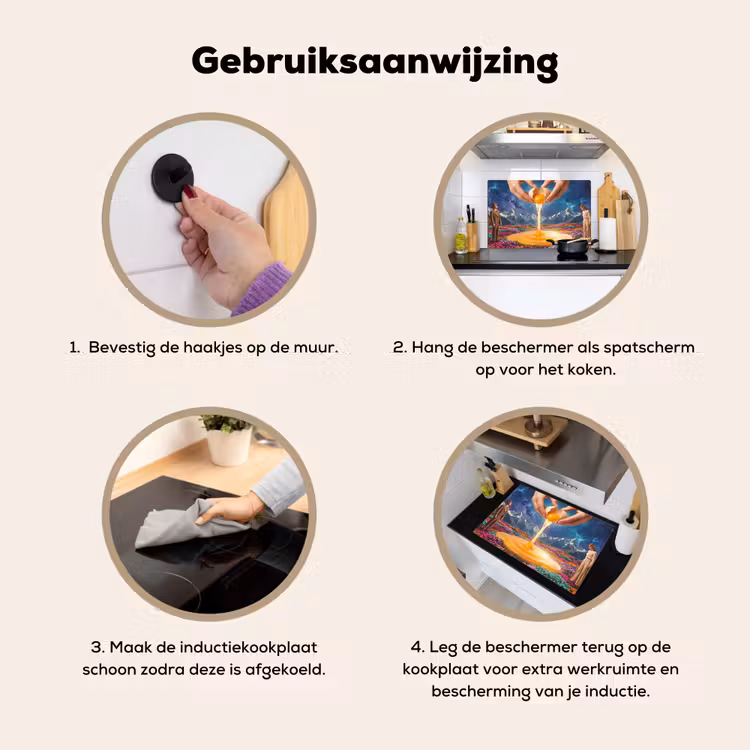 Inductie beschermer en spatscherm (2in1) - Handen - Ei - Surrealisme — 6
