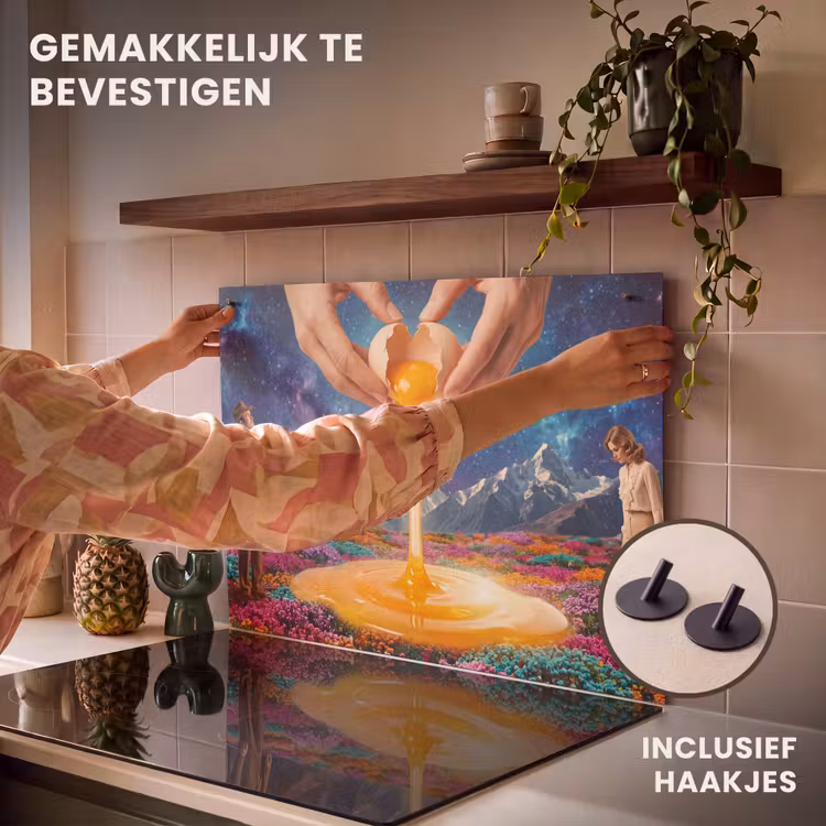 Inductie beschermer en spatscherm (2in1) - Handen - Ei - Surrealisme — 7