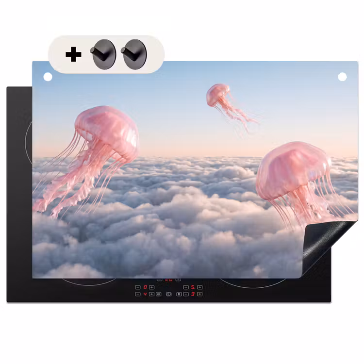Inductie beschermer en spatscherm (2in1) - Roze dier - Wolken — 1