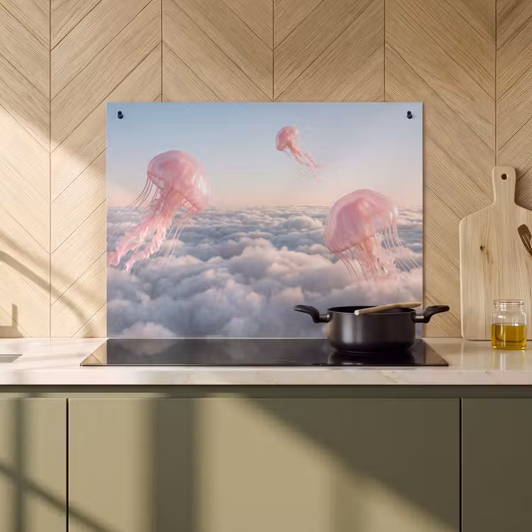Inductie beschermer en spatscherm (2in1) - Roze dier - Wolken — 2