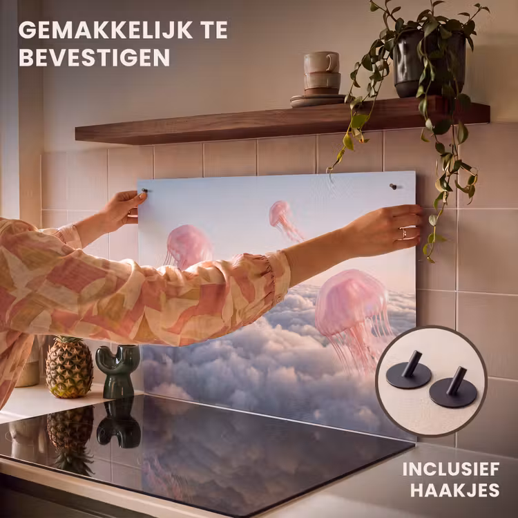 Inductie beschermer en spatscherm (2in1) - Roze dier - Wolken — 7