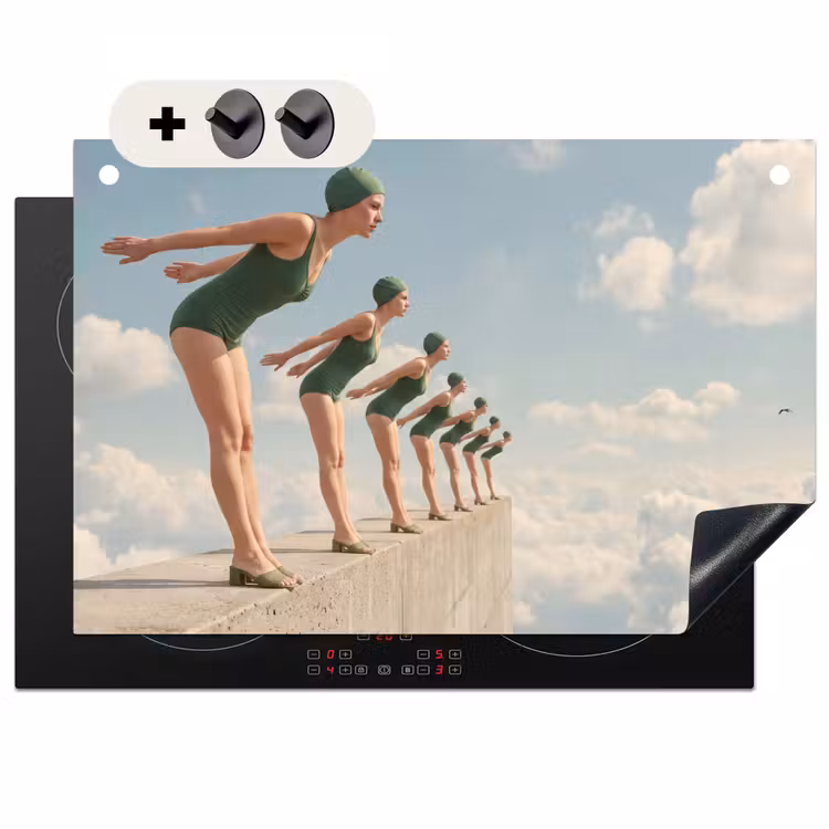 Inductie beschermer en spatscherm (2in1) - Vrouwen - Duikhouding - Wolken — 1