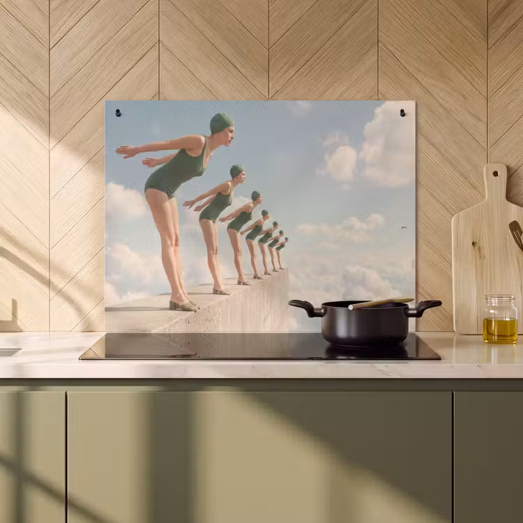 Inductie beschermer en spatscherm (2in1) - Vrouwen - Duikhouding - Wolken — 2
