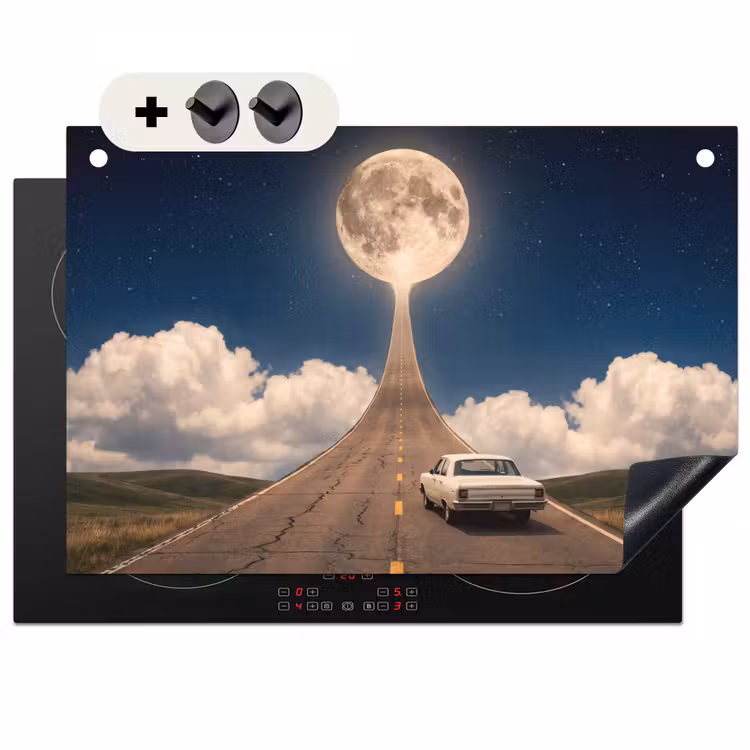 Inductie beschermer en spatscherm (2in1) - Weg - Maan - Nacht — 1