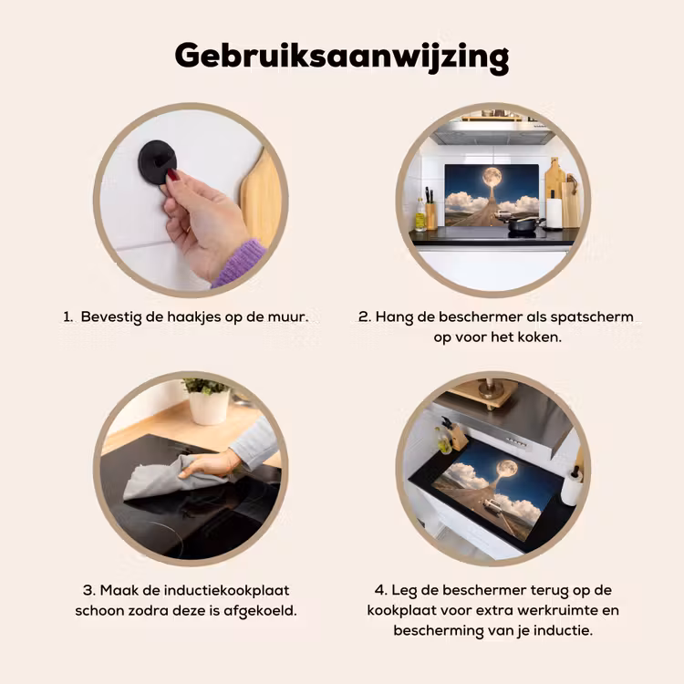 Inductie beschermer en spatscherm (2in1) - Weg - Maan - Nacht — 6