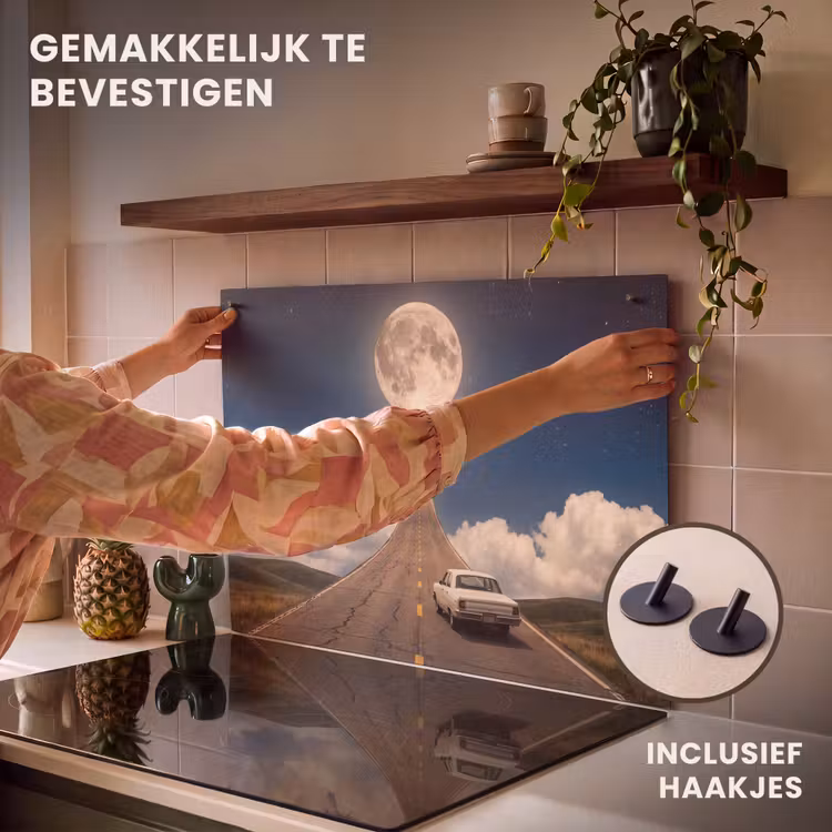 Inductie beschermer en spatscherm (2in1) - Weg - Maan - Nacht — 7