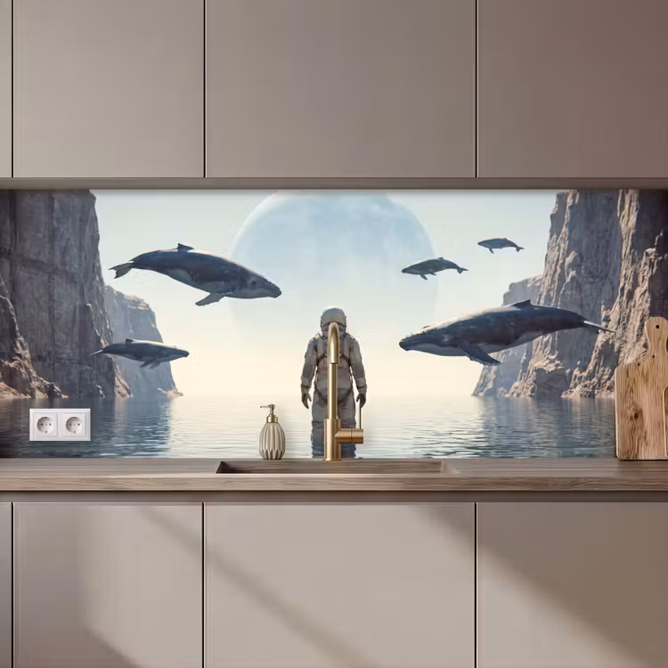 Keuken achterwand - Ruimtevaarder - Walvis - Fantasie — 1