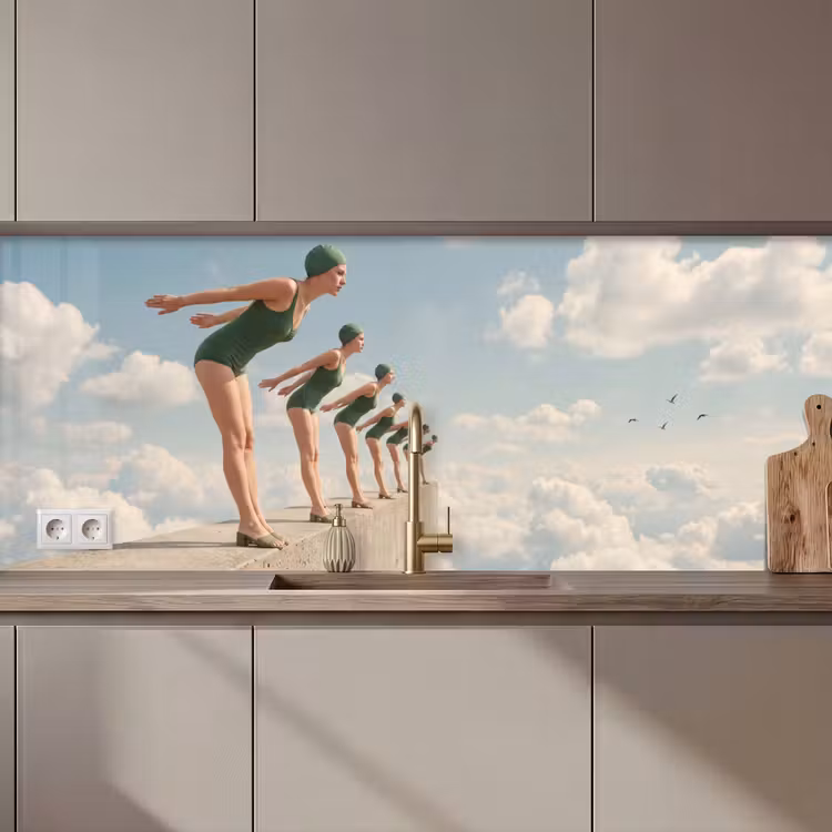 Keuken achterwand - Vrouwen - Duikhouding - Wolken — 1
