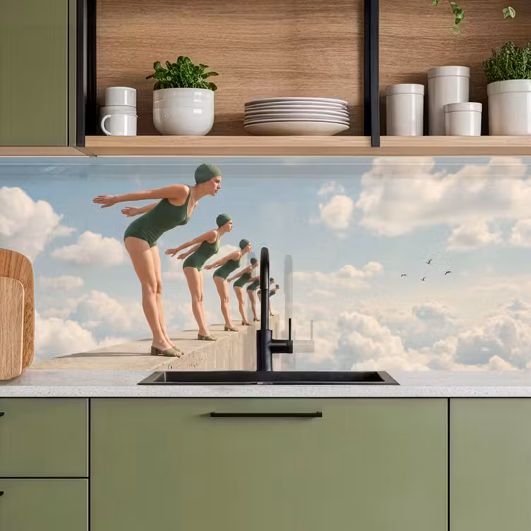 Keuken achterwand - Vrouwen - Duikhouding - Wolken — 5